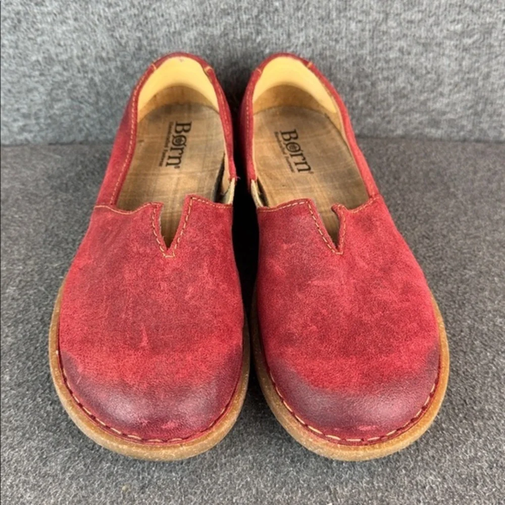 Born Tropi Flats Shoes Size 9.5 M/W Red‎ Suede Distressed Slip On Loafers Womens